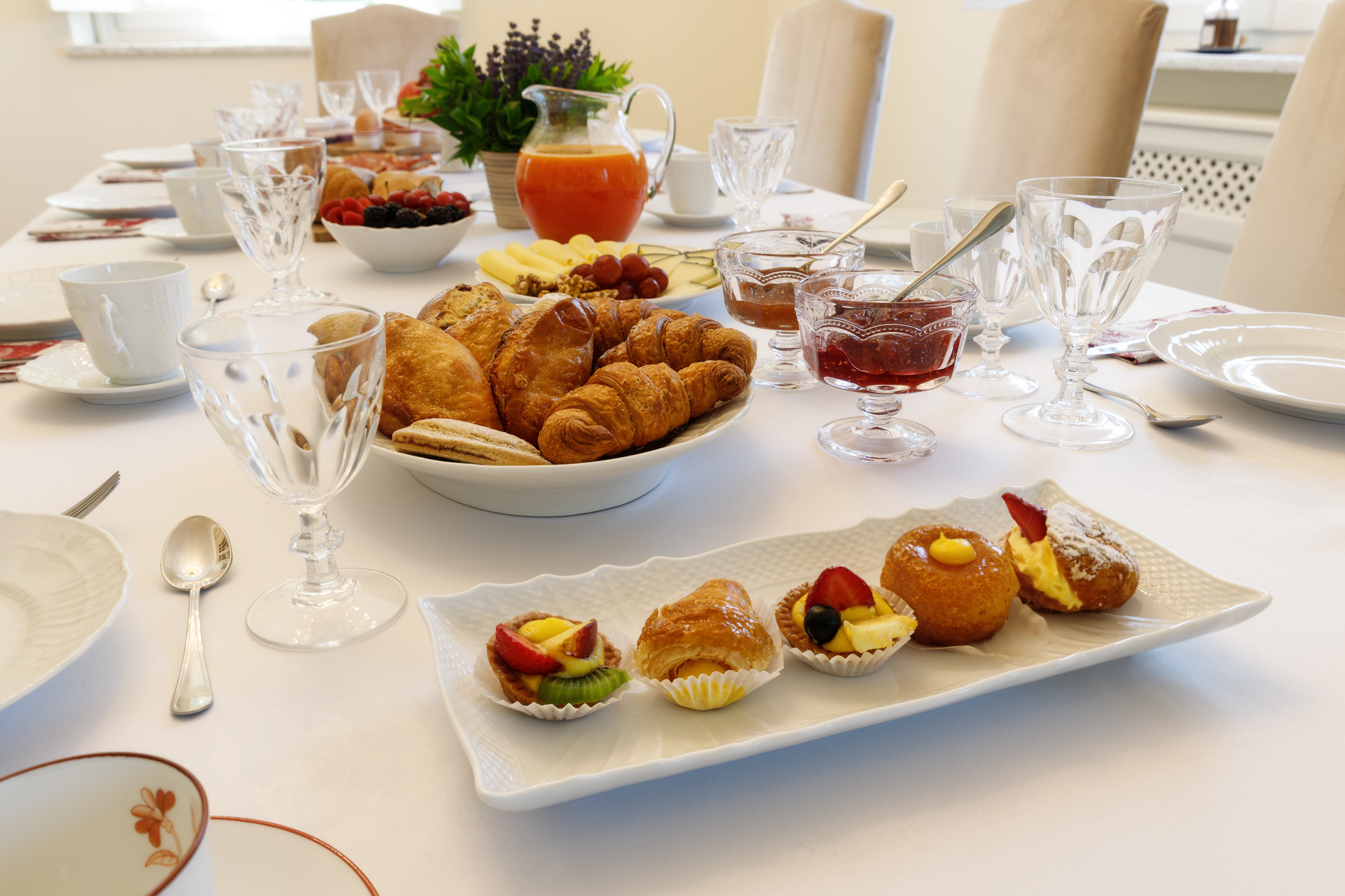 Breakfast laid out at Villa Marie
