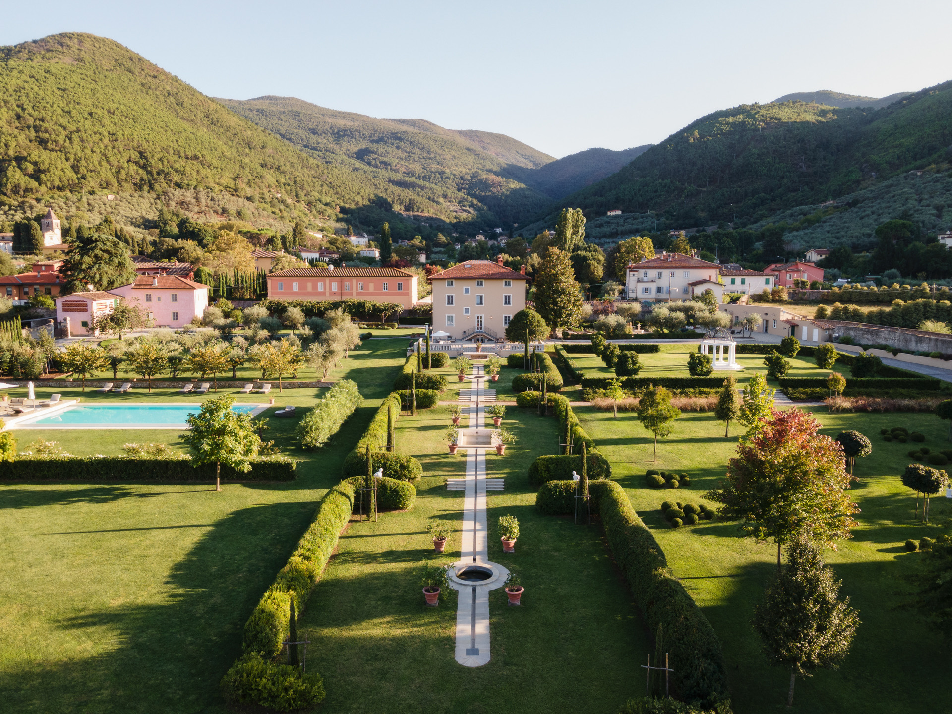 Aerial view of the Villa Marie estate and Italian gardens