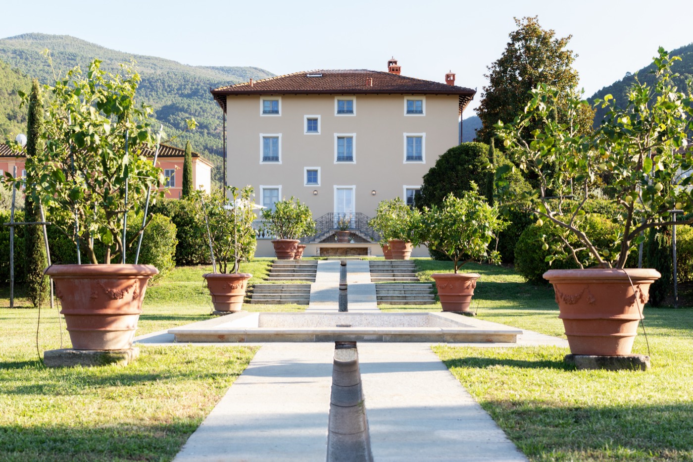 The façade of the Villa across the Italian garden